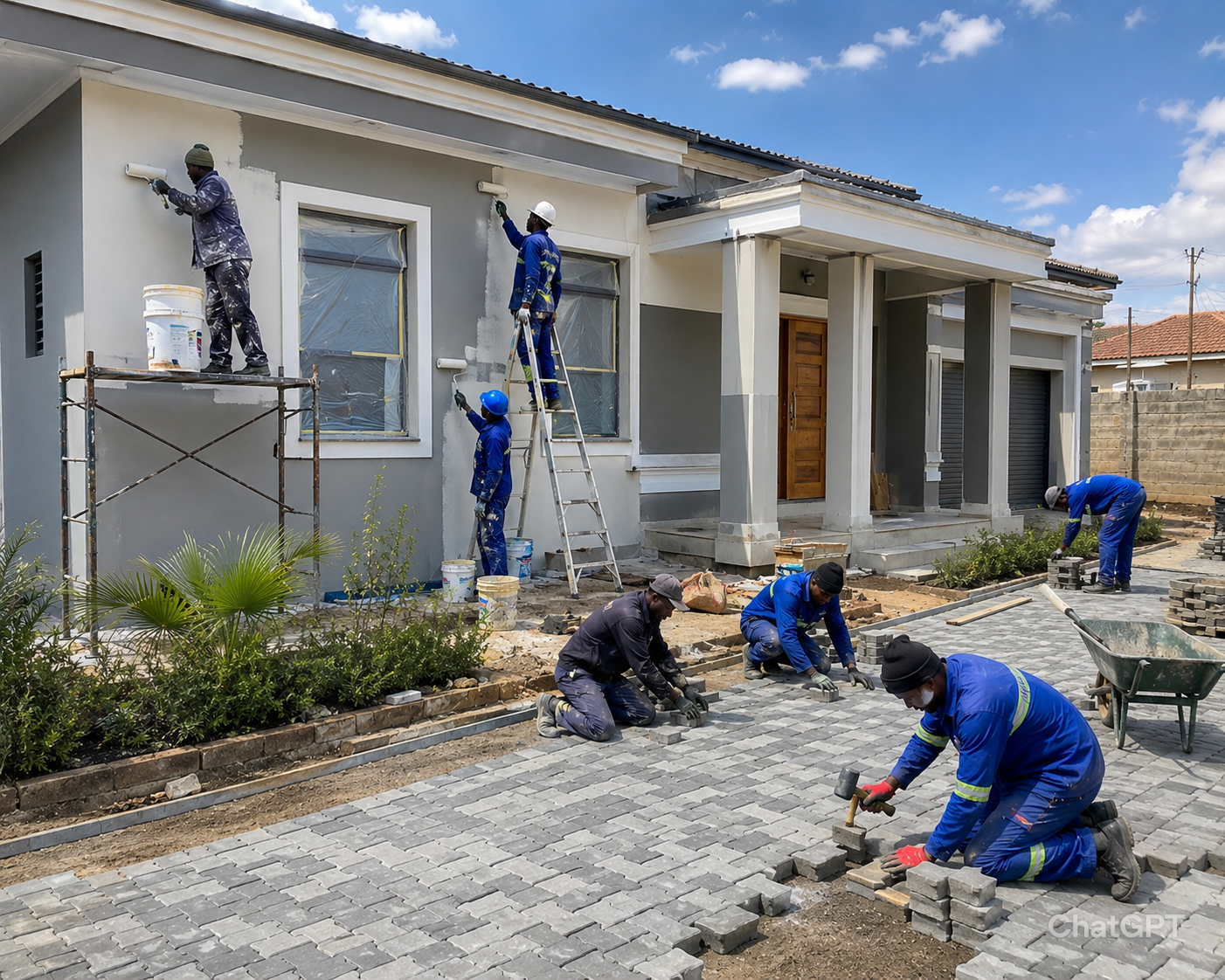 Residential Painting and Paving Project in Progress